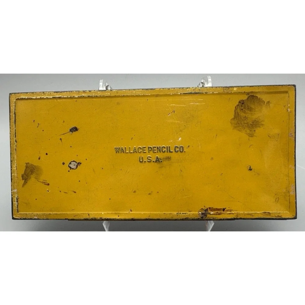 Vintage tin litho box Wallace Pencil Co Boy Scouts signal flags yellow 1920's